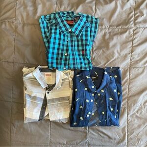 Boys Large Button Down Short Sleeve Shirts Wrangler Space Stripe Plaid Lot of 3